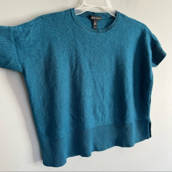 EILEEN FISHER Nile Blue Sleek Tencel Merino Wool Knit Boxy Sweater Top - Picture 6 of 9